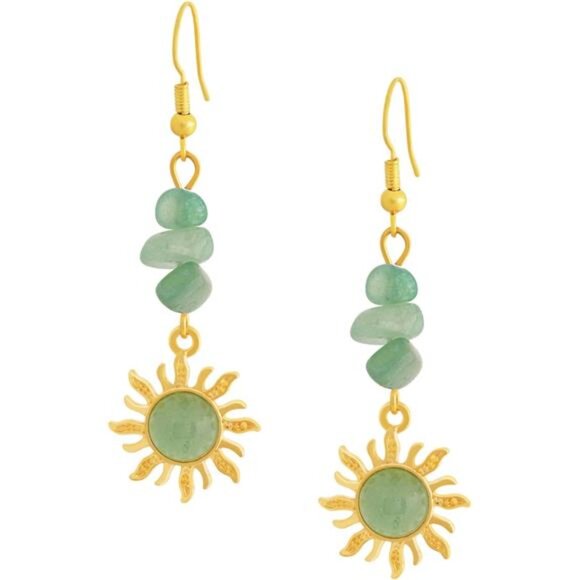 Boho Green Sunburst Earrings – Natural Stone Statement Earrings - Picture 4 of 5